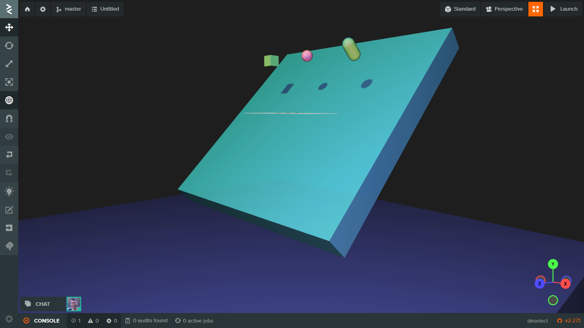 EditorのPhysics表示モードで見たチュートリアルシーン